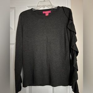 Women’s Gray Ruffle Sleeve Light Sweater